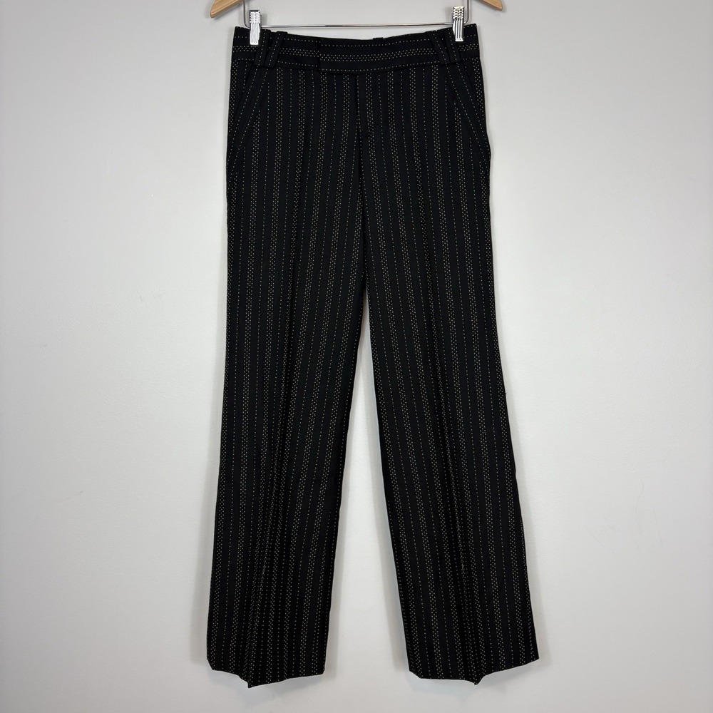 Vtg Gucci Y2K Black Wide Leg Trousers Dots Pinstripe US Sz 6 Tom Ford